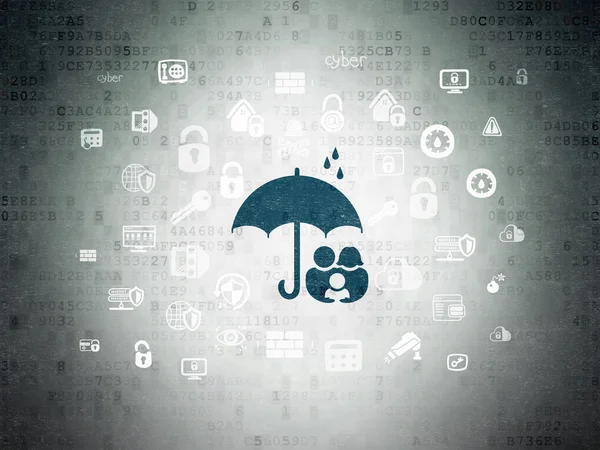 Concetto di sicurezza: famiglia e ombrello su sfondo carta digitale — Foto Stock