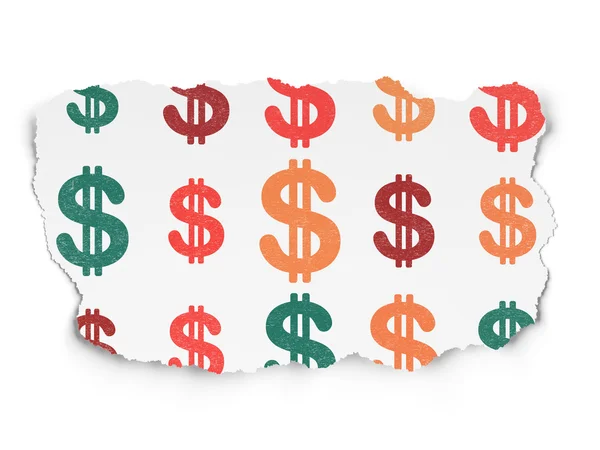 Money concept: Dollar icons on Torn Paper background — Zdjęcie stockowe