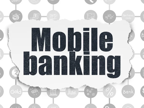 Концепция банковского обслуживания: Мобильный банкинг на фоне порванной бумаги — стоковое фото