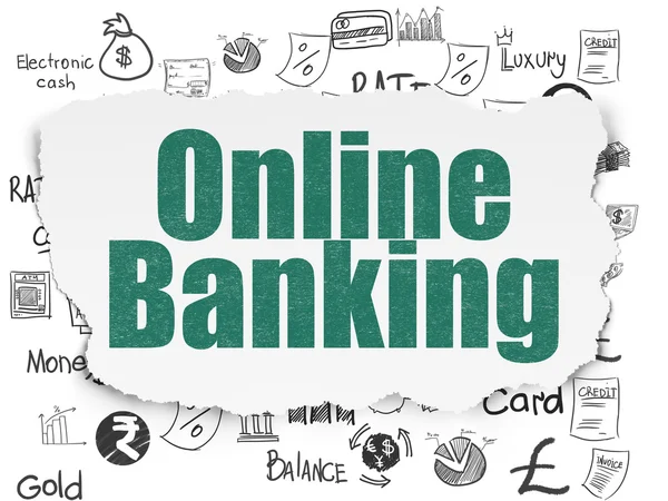 Concetto bancario: online banking su sfondo carta strappata — Foto Stock