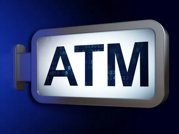 Concepto de moneda: ATM en el fondo de la valla — Foto de Stock