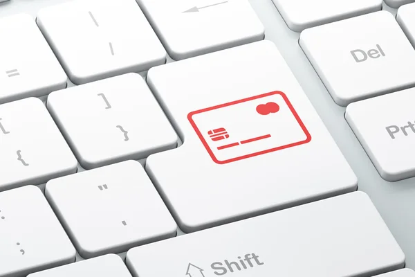 Conceito de dinheiro: Cartão de crédito no fundo do teclado do computador — Fotografia de Stock