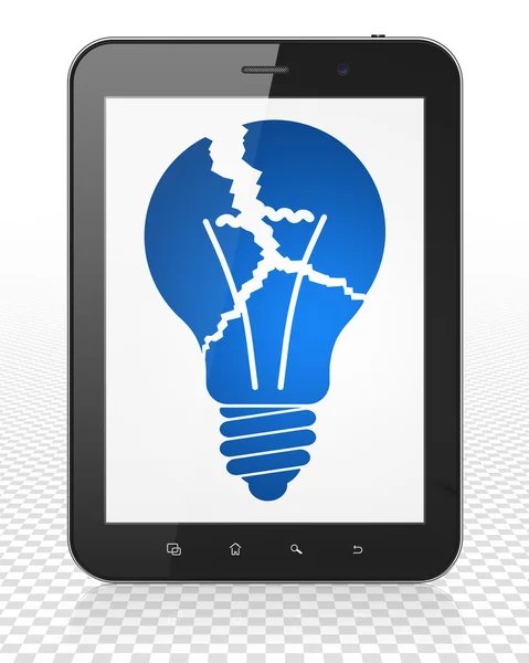 Finance concept: Tablet Pc Computer with Light Bulb on display — Stock Fotó