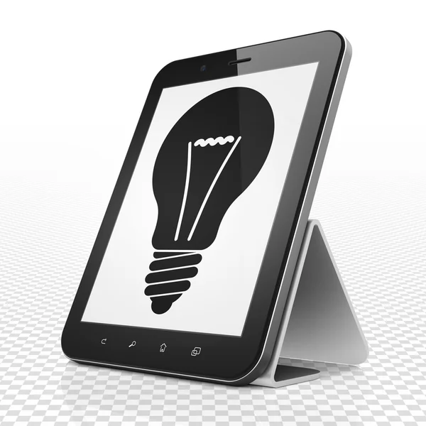 Business concept: Tablet Computer con Lampadina in mostra — Foto Stock