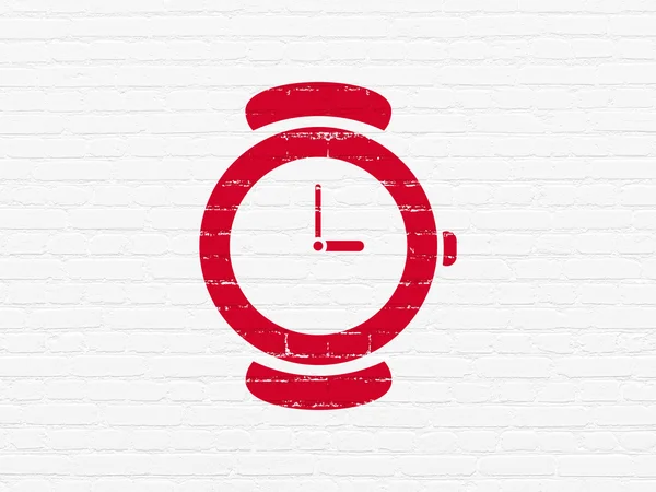 Concepto de línea de tiempo: Reloj de mano sobre fondo de pared — Foto de Stock