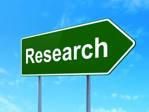 Advertising concept: Research on road sign background — Stock Photo, Image