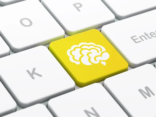 Koncepce vědy: mozek na pozadí klávesnice počítače — Stock fotografie