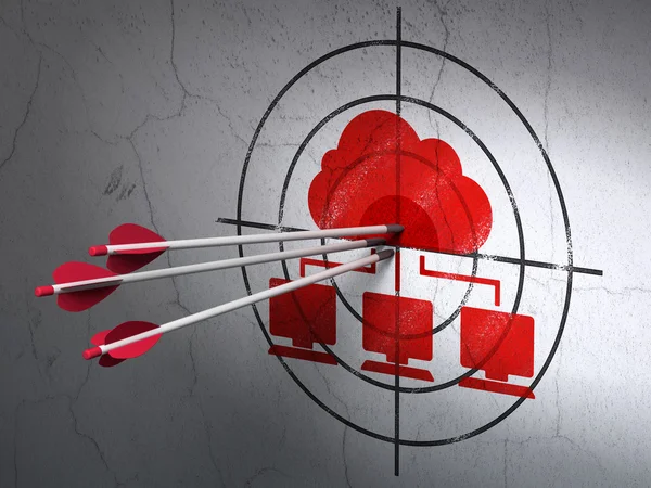 Cloud technology concept: arrows in Cloud Network target on wall background — Stock Photo, Image
