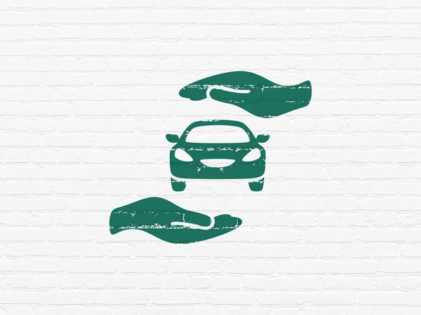 Verzekering concept: auto en Palm op muur achtergrond — Stockfoto