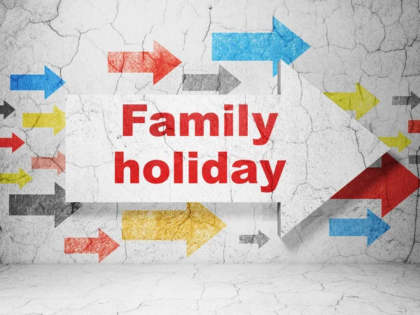 Concept de vacances : flèche avec vacances en famille sur fond de mur grunge — Photo