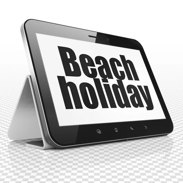 Travel concept: Tablet Computer with Beach Holiday on display — 图库照片