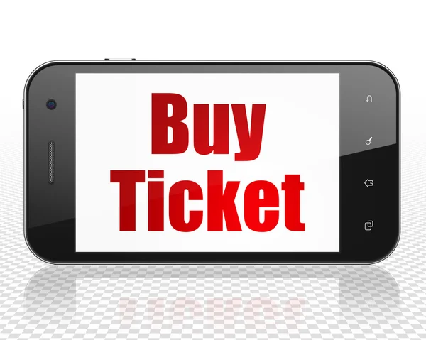 Concepto de vacaciones: Smartphone con Buy Ticket en pantalla —  Fotos de Stock