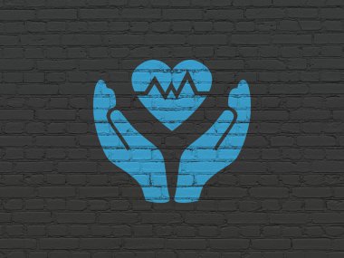 Sigorta kavramı: kalp ve Palm duvar arka plan üzerinde