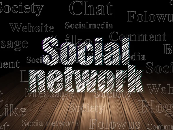 Conceito de rede social: Rede social em sala escura grunge — Fotografia de Stock