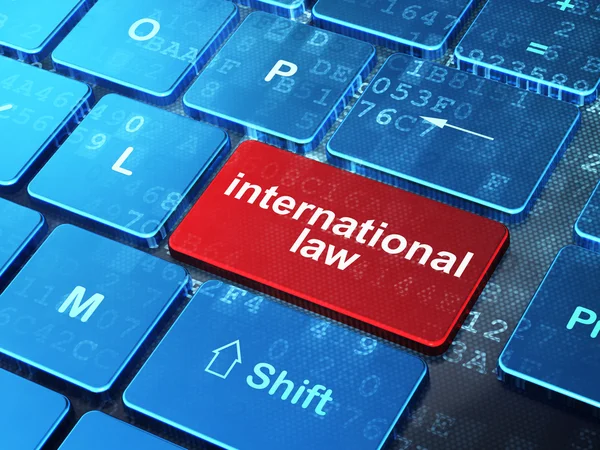 Politikai koncepció: nemzetközi jog a számítógép billentyűzet háttér — Stock Fotó