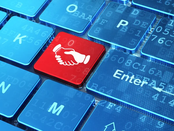 Politiek concept: Handshake op computer toetsenbord achtergrond — Stockfoto