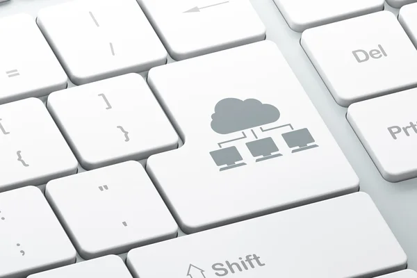 Cloud nätverkskoncept: cloud nätverk på dator tangentbord bakgrund — Stockfoto
