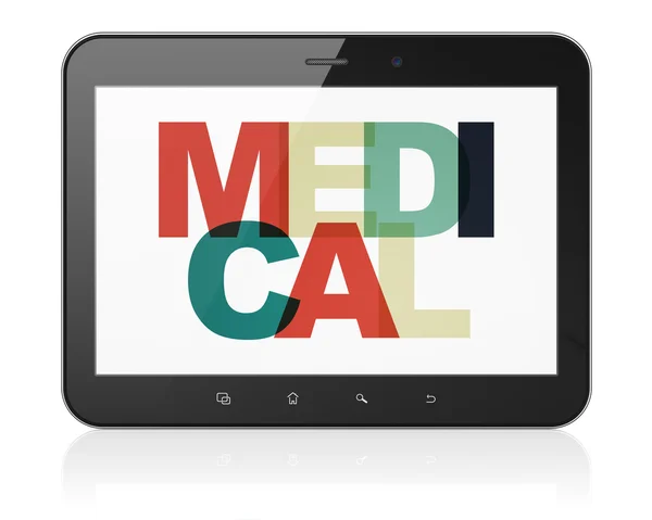 Концепция здоровья: планшетный компьютер с медицинской на дисплее — стоковое фото