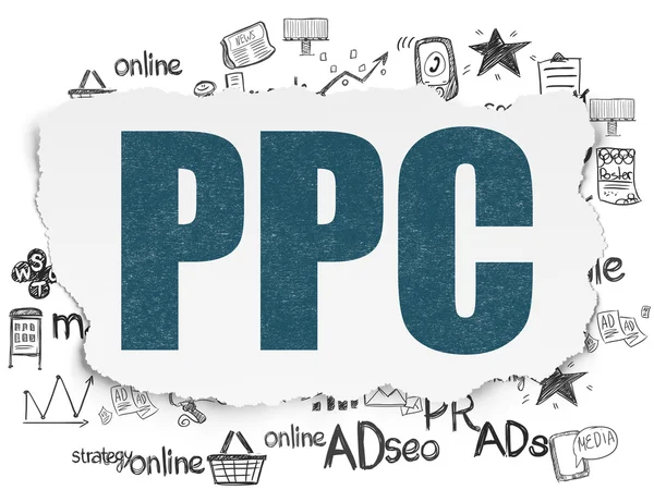 Concept marketing : PPC sur fond de papier déchiré — Photo