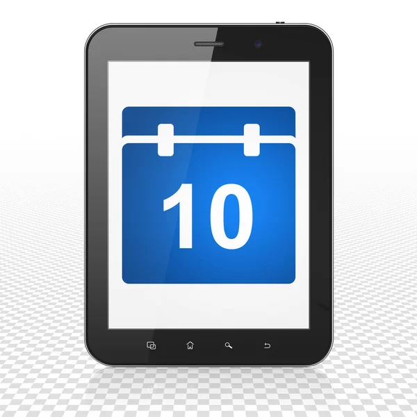 Concetto di tempo: computer tablet con calendario in mostra — Foto Stock
