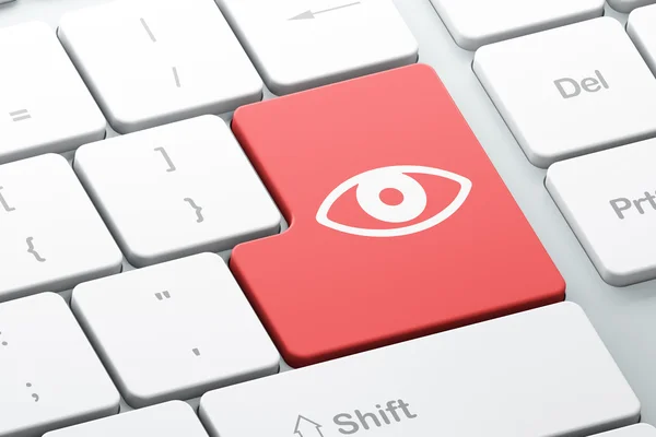 Bescherming concept: oog op computer toetsenbord achtergrond — Stockfoto