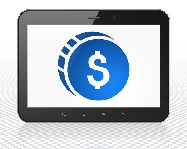 Concepto de moneda: Tablet PC Computer with Dollar Coin en pantalla —  Fotos de Stock