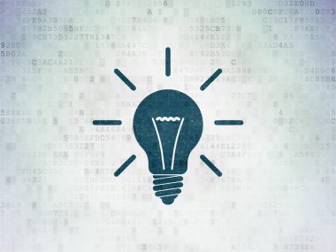 İş kavramı: ampul dijital kağıt arka plan üzerinde