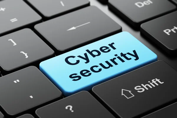 Conceito de segurança: Segurança cibernética no fundo do teclado do computador — Fotografia de Stock