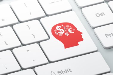 Studying concept: Head With Finance Symbol on computer keyboard background