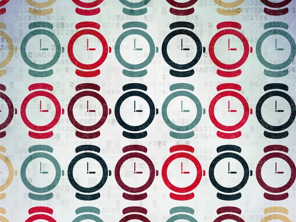 Conceito de tempo: Ícones de relógio de mão no fundo de papel digital — Fotografia de Stock