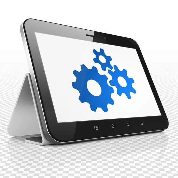 Marketing concept: Tablet Computer with Gears on display — Stock Photo, Image