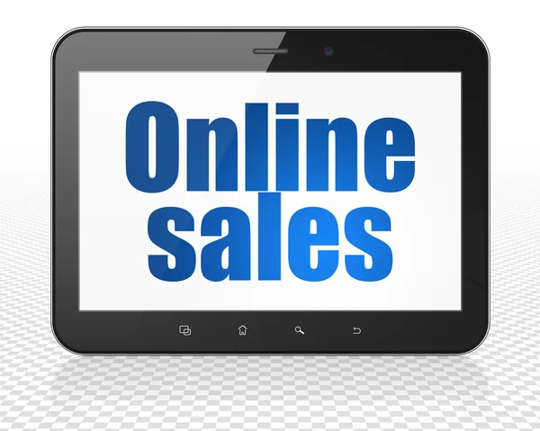 Concepto de marketing: Tablet PC PC con ventas en línea en pantalla — Foto de Stock