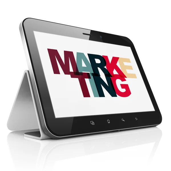 Conceito de publicidade: Tablet Computador com Marketing em exibição — Fotografia de Stock