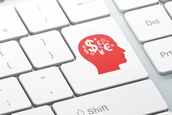 Studying concept: Head With Finance Symbol on computer keyboard background — 图库照片