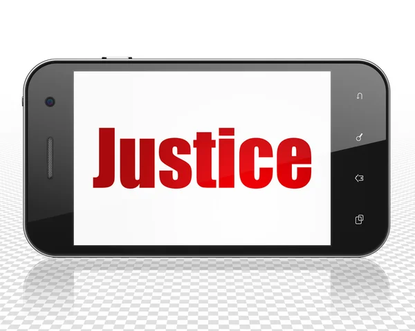 Концепція права: Смартфон із правосуддям на дисплеї — стокове фото