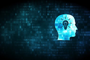 Data concept: Head With Light Bulb on digital background