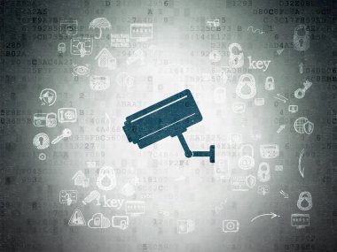 Gizlilik kavramı: Cctv kamera dijital kağıt arka plan üzerinde