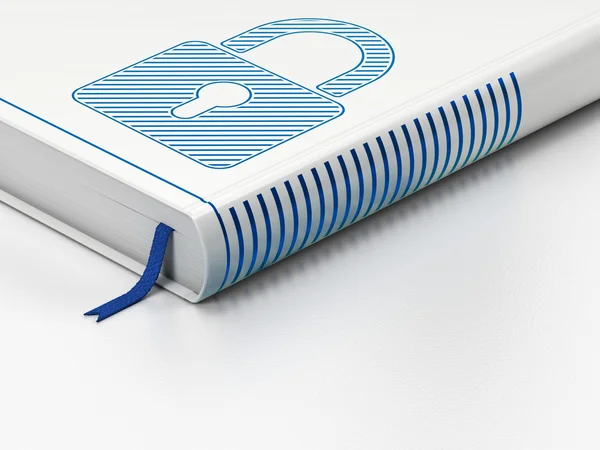 Information koncept: stängd bok, stängt hänglås på vit bakgrund — Stockfoto