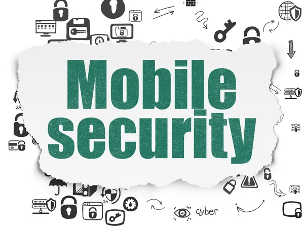Концепция безопасности: Мобильная безопасность на фоне порванной бумаги — стоковое фото