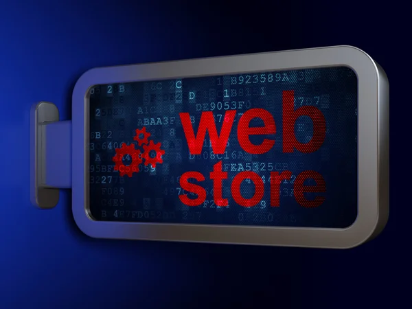 Web development concept: Web Store and Gears on billboard background — Stock Photo, Image