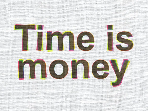 Концепция хронологии: Время - это деньги на фоне текстуры ткани — стоковое фото
