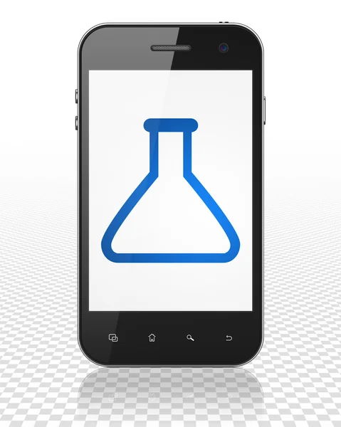 Science concept: Smartphone with Flask on display — Stock fotografie