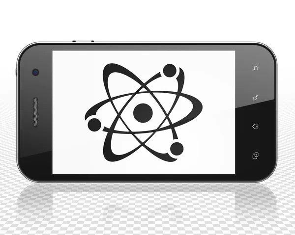 Наукова концепція: Смартфон з молекулою на дисплеї — стокове фото
