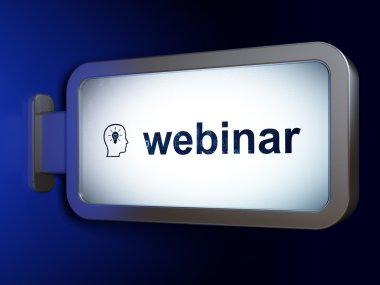 Education concept: Webinar and Head With Lightbulb on billboard background
