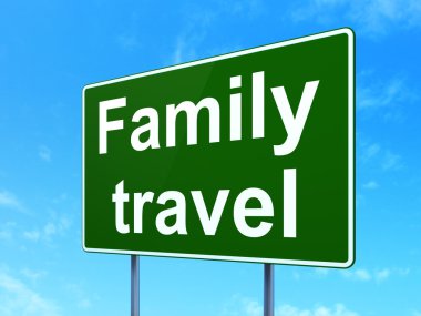 Travel concept: Family Travel on road sign background