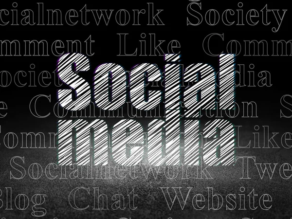 Social network concept: Social Media in grunge dark room — Zdjęcie stockowe