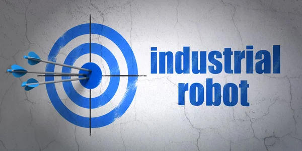 Conceito da indústria: alvo e robô industrial no fundo da parede — Fotografia de Stock