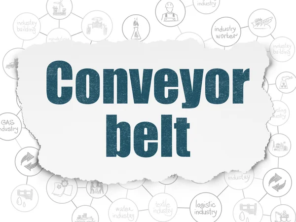 Manufacuring concept: Conveyor Belt on Torn Paper background — Stock Photo, Image