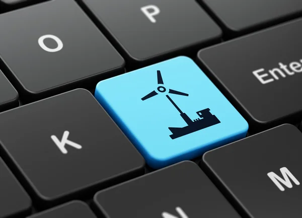 Industry concept: Windmill on computer keyboard background — Stock Photo, Image