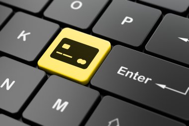 Para kavramı: kredi kartı bilgisayar klavye arka plan üzerinde